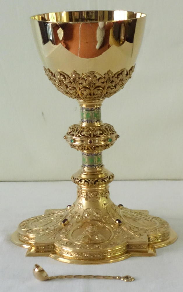 Ref 7504. Antique Belgian Gothic Chalice & Paten.